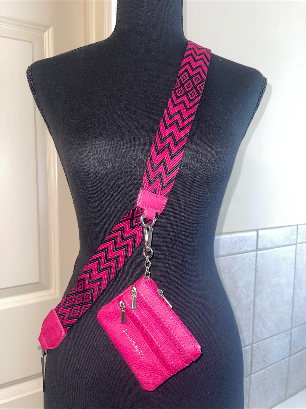 Phone Adjustable Pink Crossbody Strap with Matching Mini Pouch